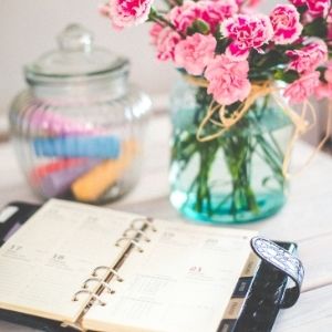 planner with flowers