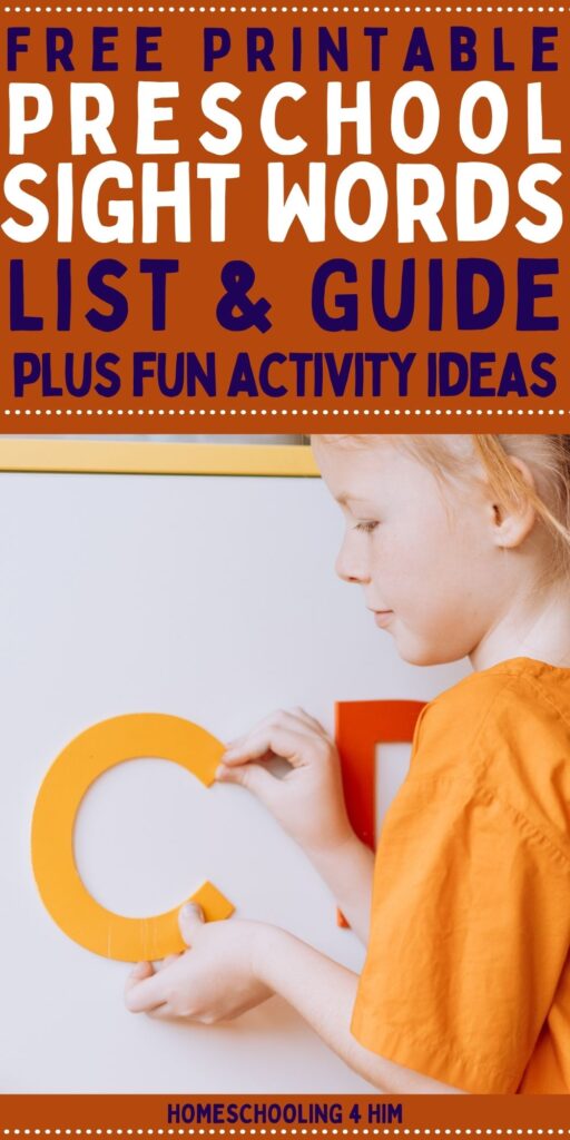 Free printable preschool sight words list and guide