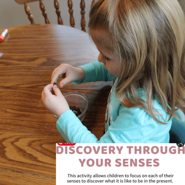 Girl using her 5 senses to learn with an activity from HeyKiddo Social Emotional Curriculum for Elementary School