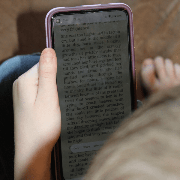 Student using the My Homeschool app to read