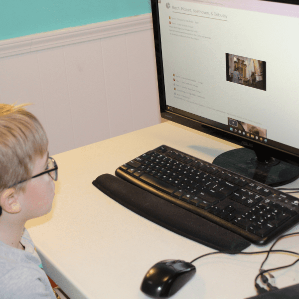 student learning about music with My Homeschool Charlotte Mason curriculum