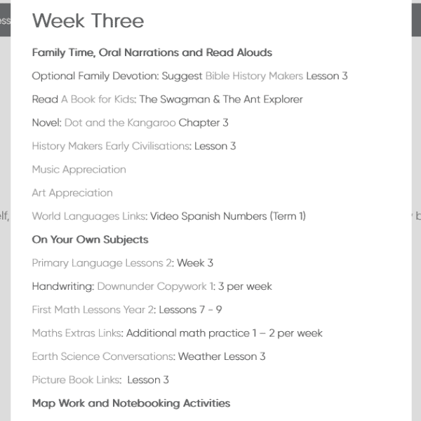 Sample lesson plan from My Homeschool Charlotte Mason curriculum