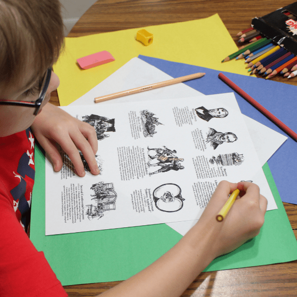 student working on hands on history projects in homeschool