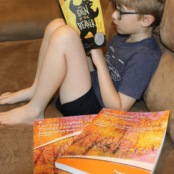 boy using a homeschool literature curriculum