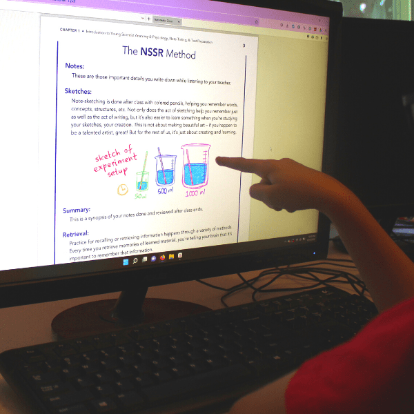 student learning about notetaking from his online homeschool science classes