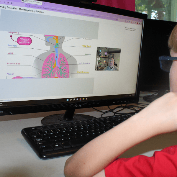child learning about the respiratory system with Greg Landry's homeschool science membership