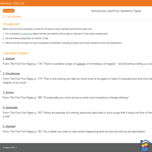 vocabulary words from Mr. D Math American English Grammar course