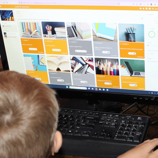 child learning with Mr. D Math Homeschool Economics Curriculum